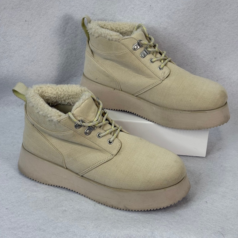 American Eagle Tan Faux Fur Lined Cozy Platform Boots Women's US 9.5 Y2K Style